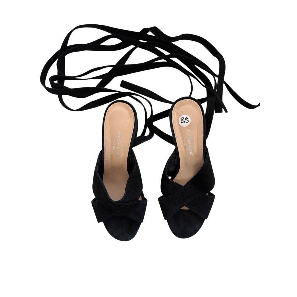 Charles David Womens Suede Block Heel Strappy Gladiator Sandals Black Size 8.5